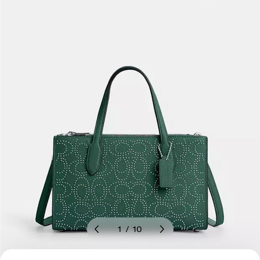 Coach Nina small tote with rivets.  Emerald green colour with silver hardware